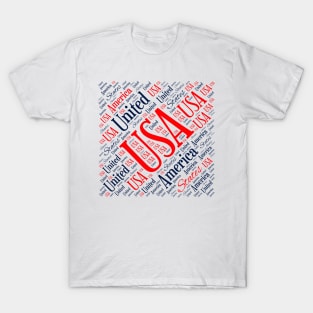 USA Patriotic Red White and Blue Word Art T-Shirt